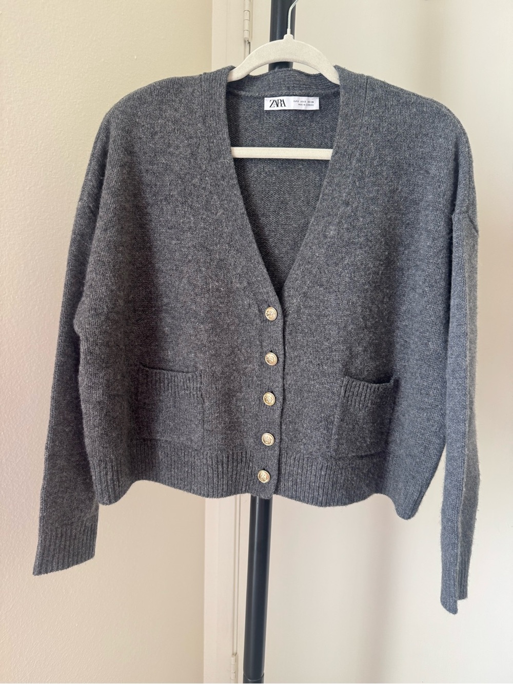 ZARA Dark Gray V-Neck Button Front Cardigan S